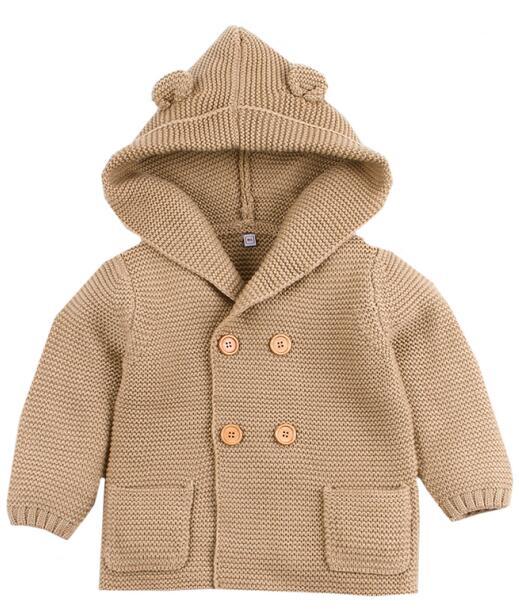 Winter Hooded Knitted Long Sleeve Sweaters For Newborn Babies
