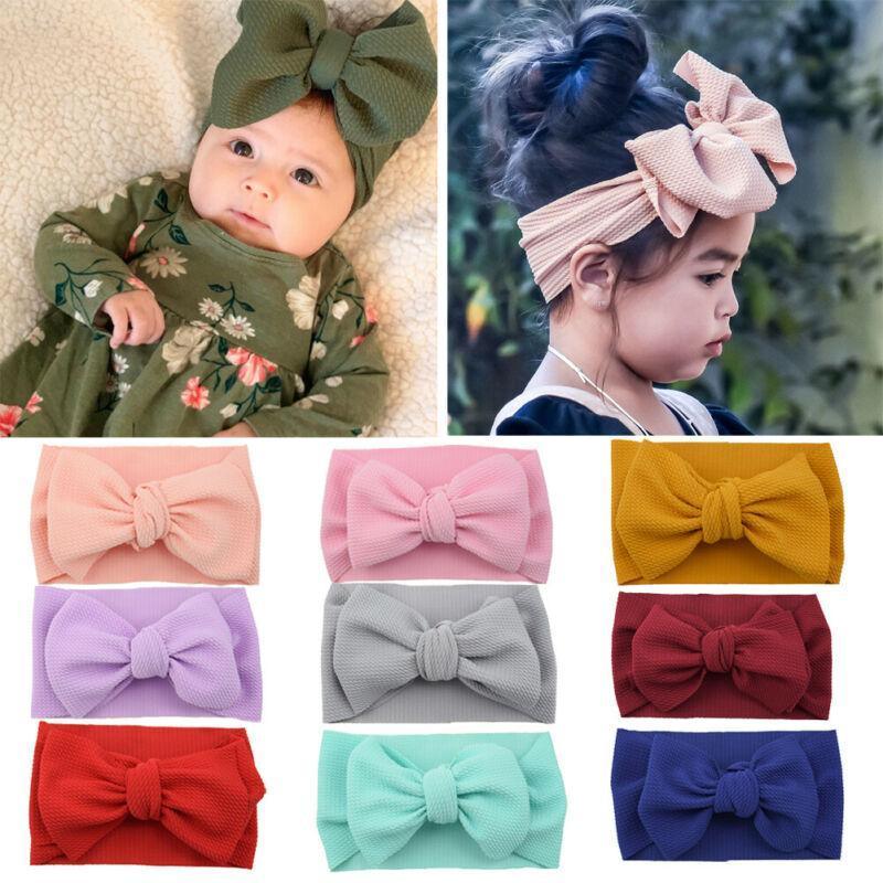 Fashion Trend Big Modern Baby Bow Accessories For Toddler Girls In Solid Bow Hairband Stretch Turban Knot Head Wrap Color for Kids