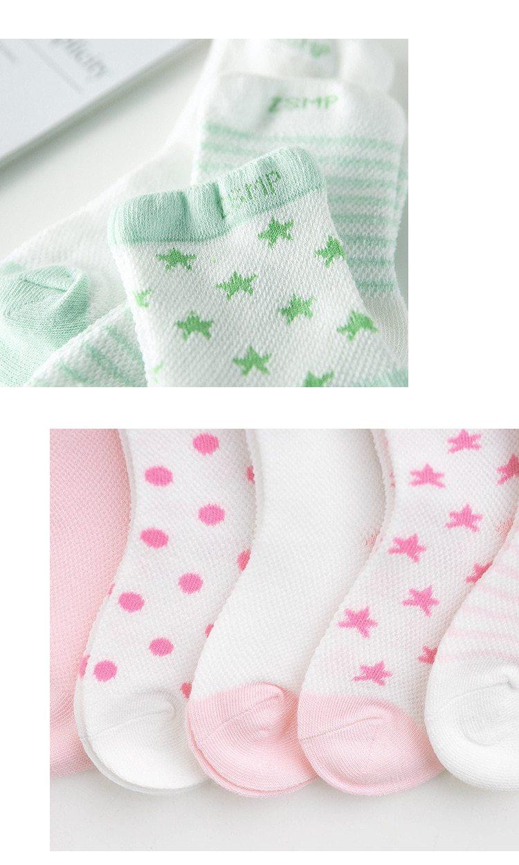 5 Pairs Pack Children's Summer Mesh Socks Ultra-thin Breathable With Stars Moon Print For Boys And Girls