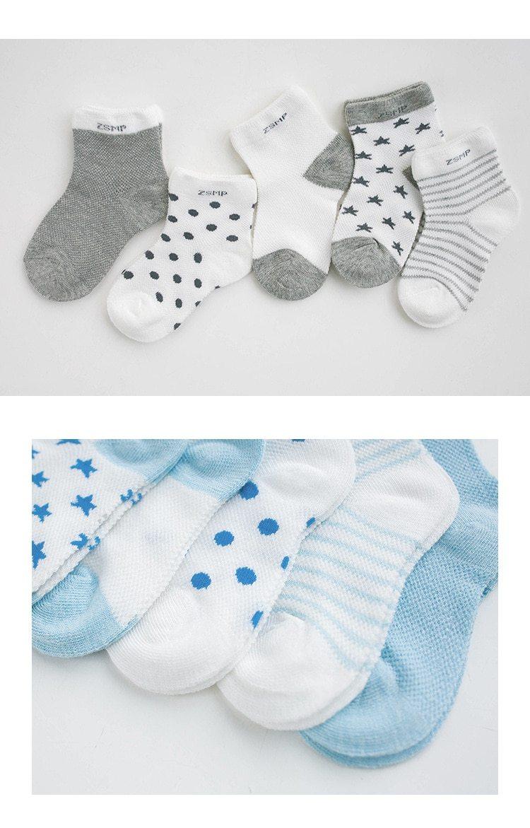 5 Pairs Pack Children's Summer Mesh Socks Ultra-thin Breathable With Stars Moon Print For Boys And Girls