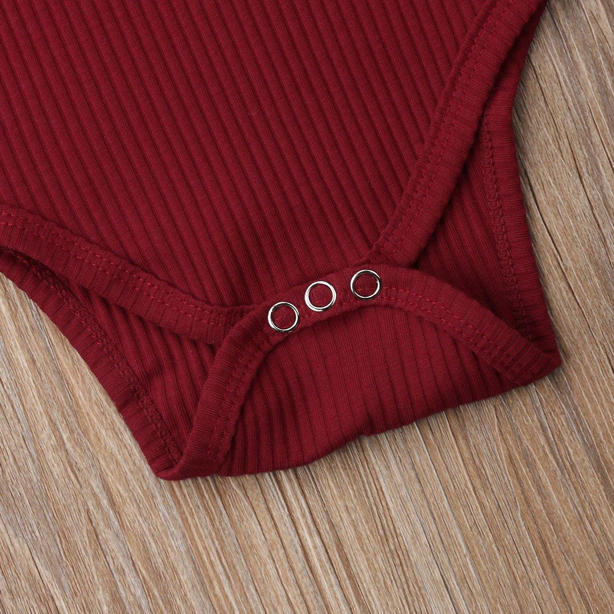 Newborn Infant Baby Girl Boy Ribbed Bodysuit Ruffle Long Sleeve One-Pieces Solid Jumpsuit Outfits For Girls