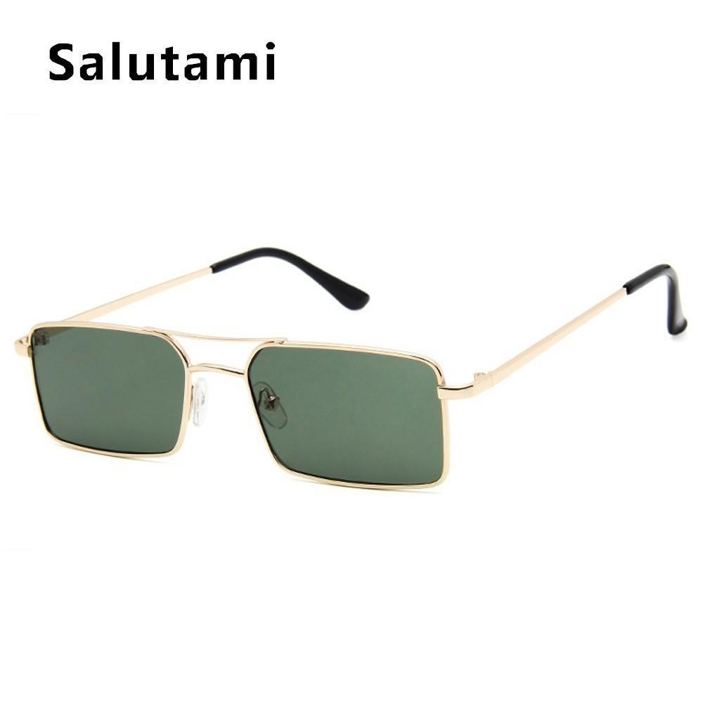 Luxury Famous Retro Modern Square Unisex Men and Women‘s Sunglasses With Alloy Metal Small Frame With Clear Double Bridge Men's Sunglasses