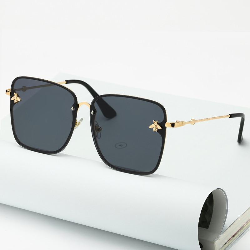 New Fashion Lady Oversize Rimless Square Bee Sunglasses For Women With Small Bee Glasses Design Gradient Sunglasses With UV400