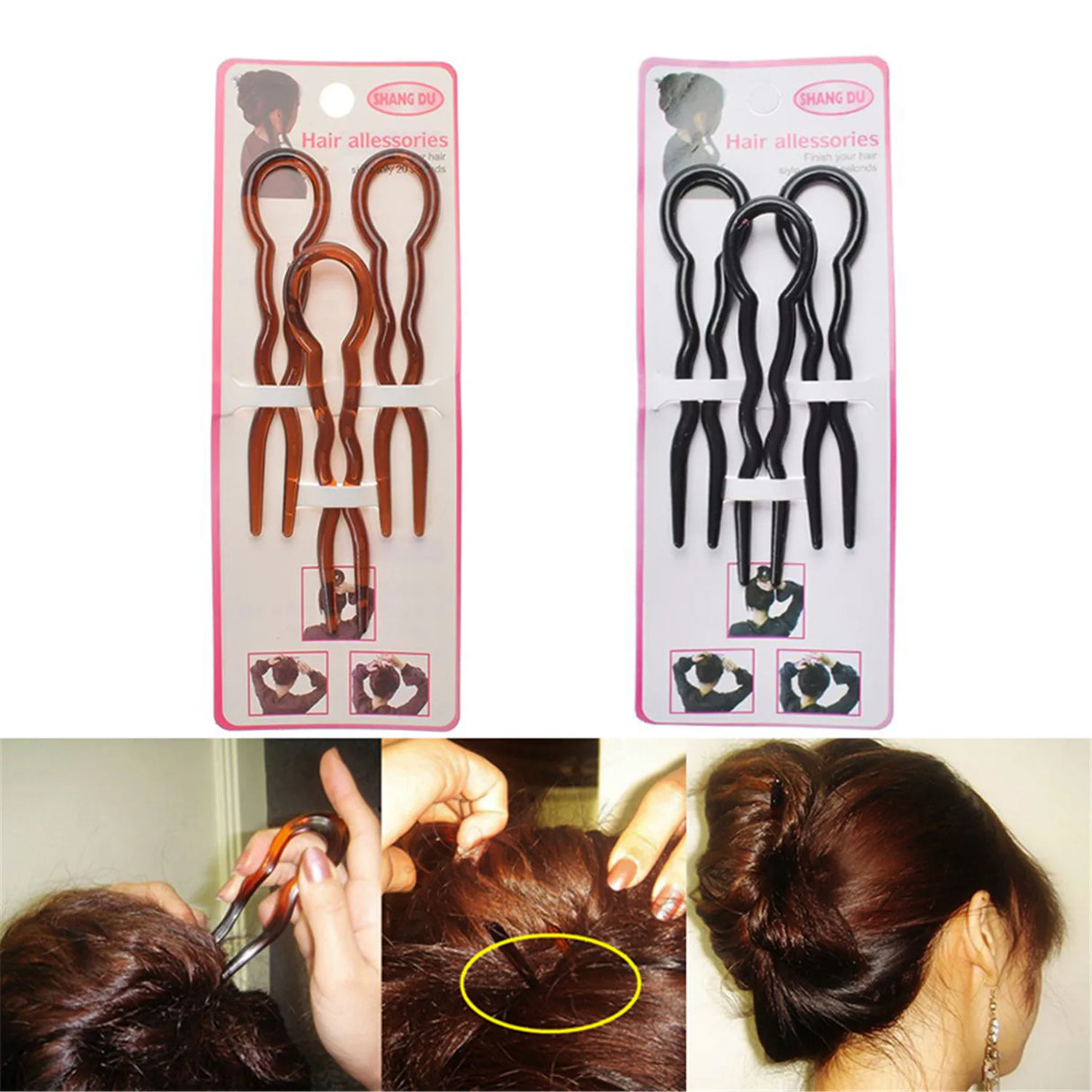 3 Pcs/Set Women Round Toe U Shaped Hair Pins and Clips Plastic Grips Convenient Simple Forks Hair Styling Tool Magic hairgrips