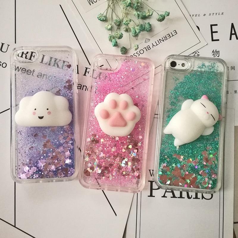 3D Cat Case For Iphone 5s Se 7 7 Plus Case Liquid Quicksand Glitter Silicone Case For Iphone 8 8 Plus X 6 6s Cover Rubber Silicone Phone Case