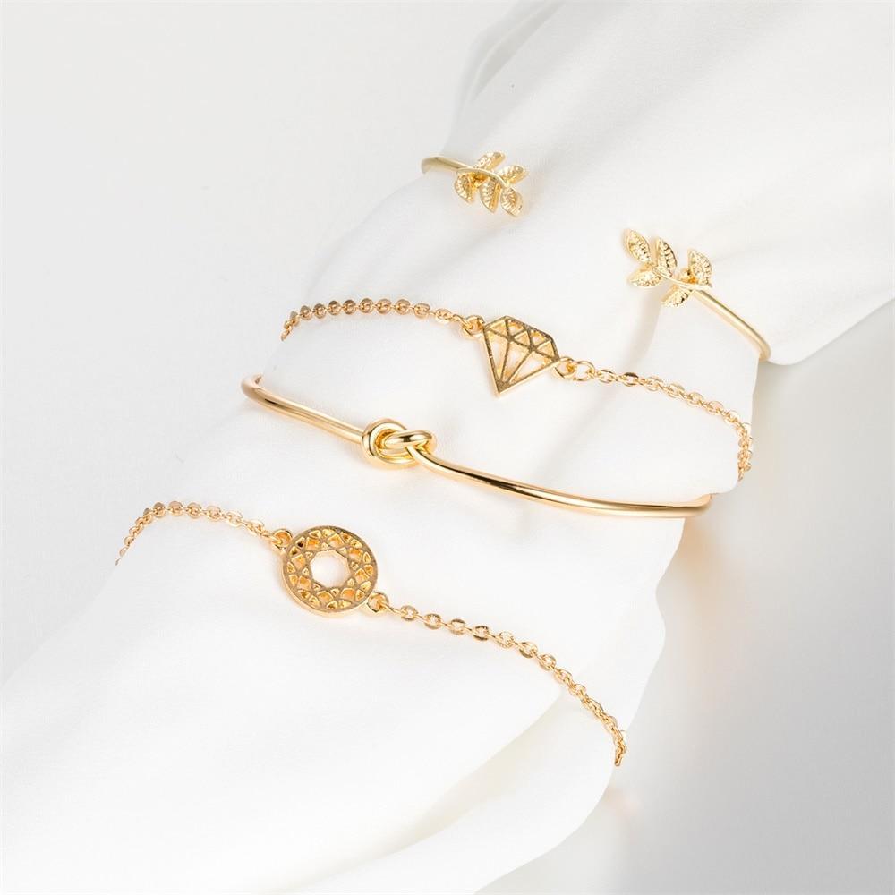 Fashion Bohemia Leaf Round Knot Cuff Bangle Gold Chain Charm Bracelet for Women Simple Geometric Bracelets Luxury Jewelry