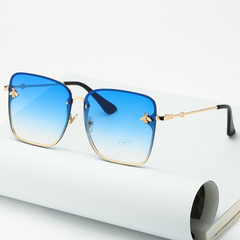New Fashion Lady Oversize Rimless Square Bee Sunglasses For Women With Small Bee Glasses Design Gradient Sunglasses With UV400