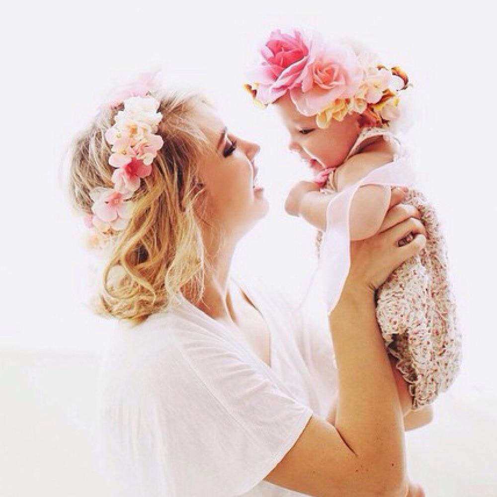 Luxury Handamde Mommy and Baby Flower Headband Large Flower Crown Mother Kids Flowers Headwear For Celebration