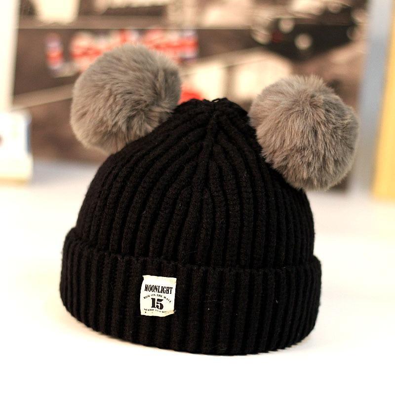 Modern Trend New Baby Beanies Hats Children Knitted Pompom Winter Autumn Cute Cap Warm Girl Hat With Two Balls