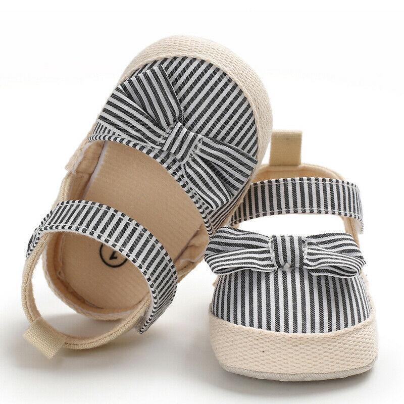 Newborn Infant Baby Summer Shoes Soft Crib Shoes Infants Anti-slip Striped Bowknot Pre Walker Sandals