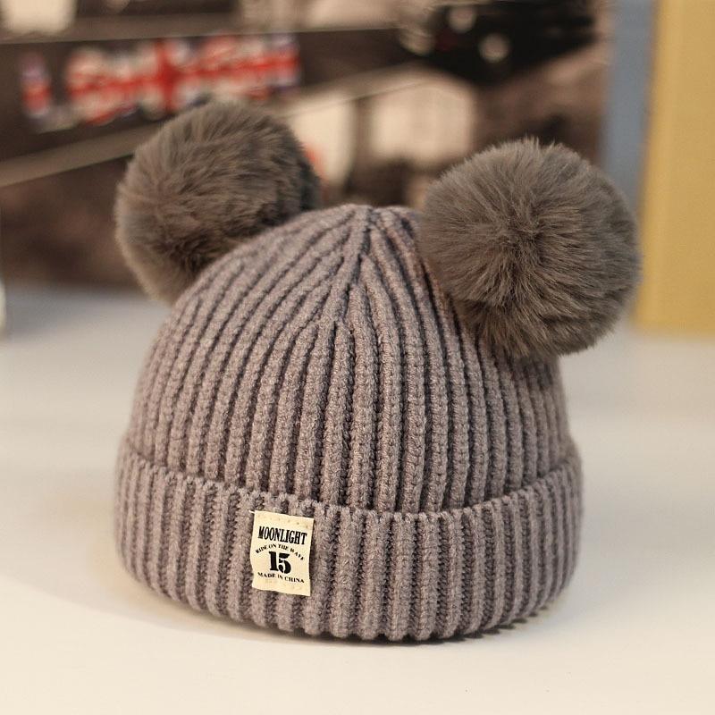 Modern Trend New Baby Beanies Hats Children Knitted Pompom Winter Autumn Cute Cap Warm Girl Hat With Two Balls