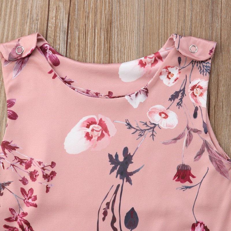 Floral Newborn Baby Girls Sleeve less Printed Rompers Jumpsuit Headband Clothes Sets Outfits For Baby Girls With Bow