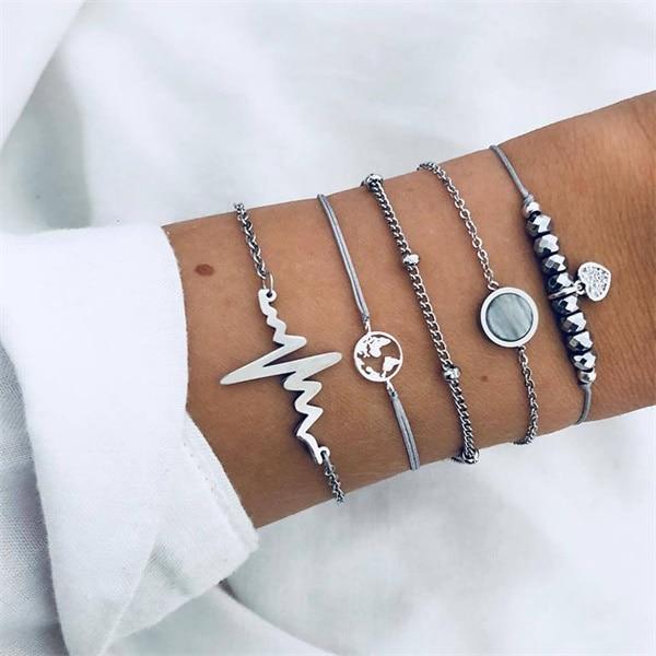 Luxury Modern Gold Crystal Circle Arrow Bracelets Set for Women In Bohemian Pink Opal Adjustable Charm Bracelet Jewelry Style for Women and Ladies