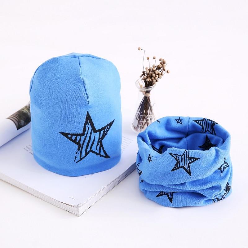Star Print Cotton Hat And Scarf Baby Beanie Kids Caps Children's Accessories For Boys and Girls