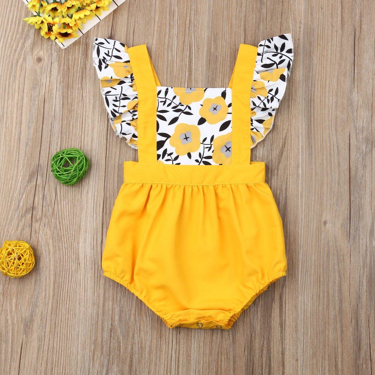 Summer Newborn Baby Girl Clothes Fly Sleeve Sunflower Print Romper Jumpsuit One-Piece Outfit For Girls