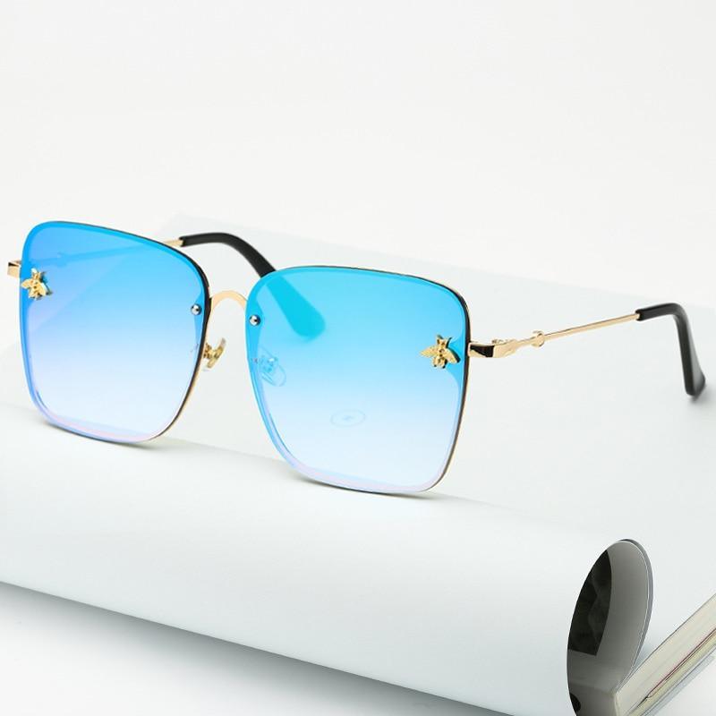 New Fashion Lady Oversize Rimless Square Bee Sunglasses For Women With Small Bee Glasses Design Gradient Sunglasses With UV400
