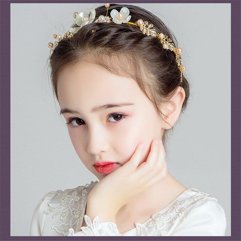 Handamde Lucury Hair Accessories For Girls Kids Flower Crown Adjustable Flower Headband Pearls Head Wreath For Girls