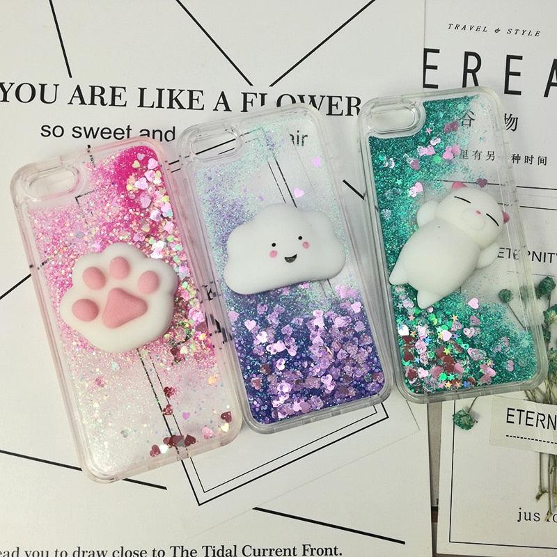 3D Cat Case For Iphone 5s Se 7 7 Plus Case Liquid Quicksand Glitter Silicone Case For Iphone 8 8 Plus X 6 6s Cover Rubber Silicone Phone Case