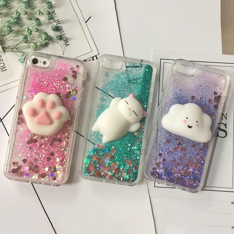 3D Cat Case For Iphone 5s Se 7 7 Plus Case Liquid Quicksand Glitter Silicone Case For Iphone 8 8 Plus X 6 6s Cover Rubber Silicone Phone Case