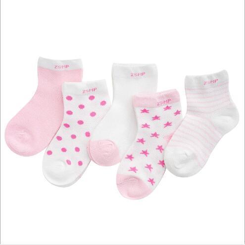 5 Pairs Pack Children's Summer Mesh Socks Ultra-thin Breathable With Stars Moon Print For Boys And Girls