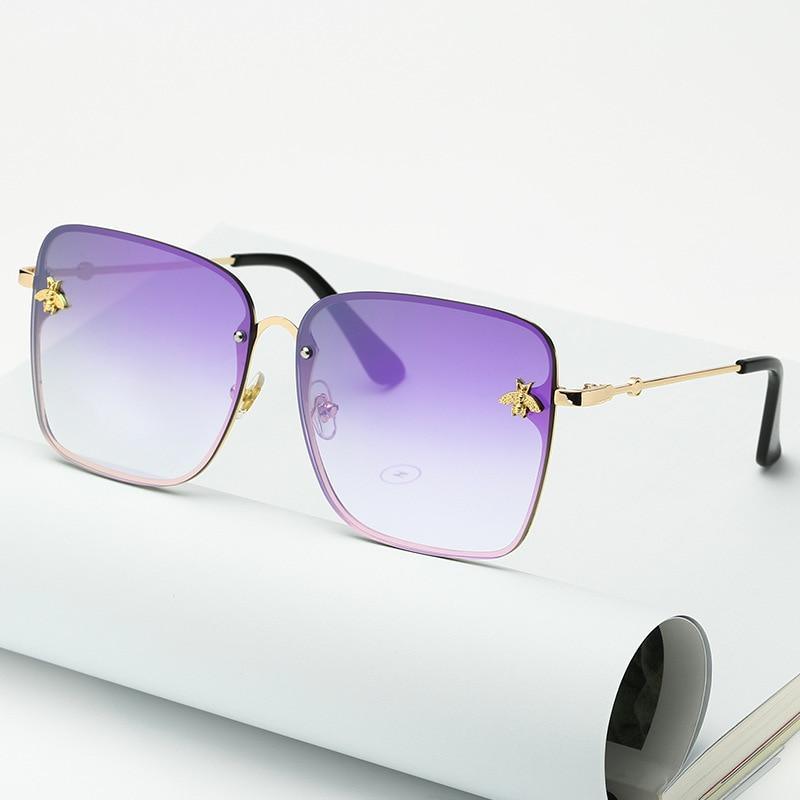 New Fashion Lady Oversize Rimless Square Bee Sunglasses For Women With Small Bee Glasses Design Gradient Sunglasses With UV400