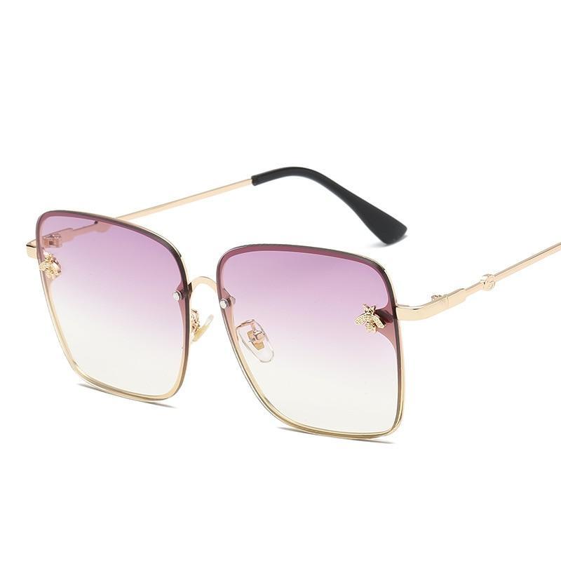 Luxury Square Modern WIth Metal Luxury Bee Sunglasses For Women and Ladies With Retro Brand designer Metal Frame Oversized Style And Grandient Glasses