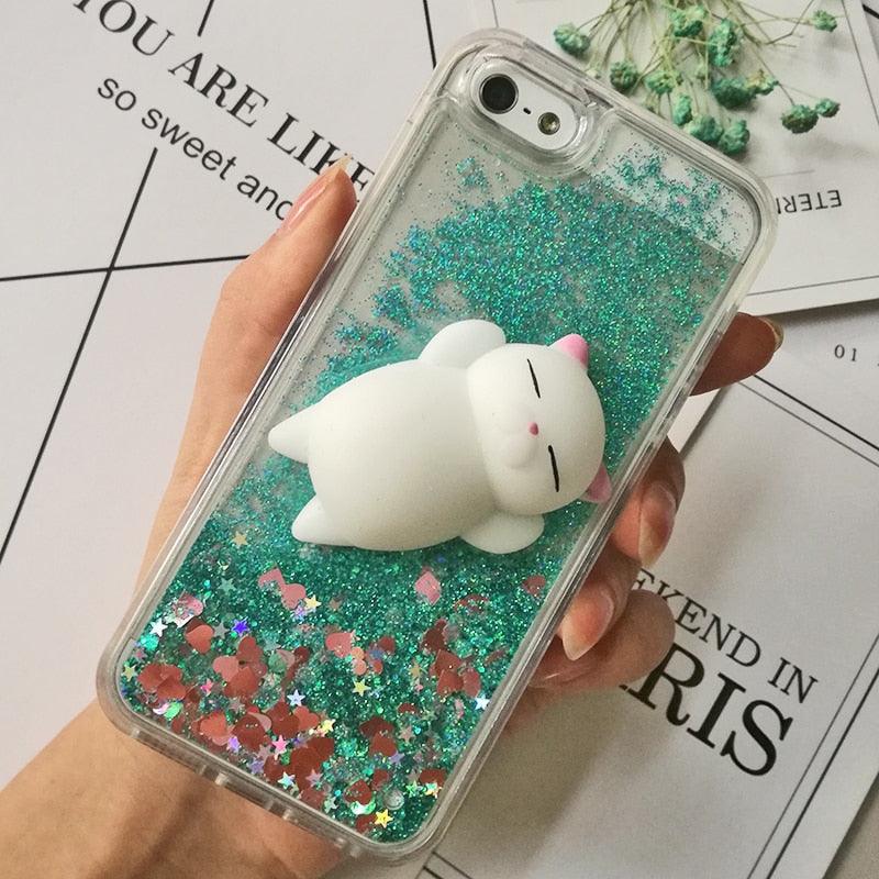 3D Cat Case For Iphone 5s Se 7 7 Plus Case Liquid Quicksand Glitter Silicone Case For Iphone 8 8 Plus X 6 6s Cover Rubber Silicone Phone Case