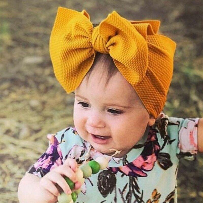 Fashion Trend Big Modern Baby Bow Accessories For Toddler Girls In Solid Bow Hairband Stretch Turban Knot Head Wrap Color for Kids