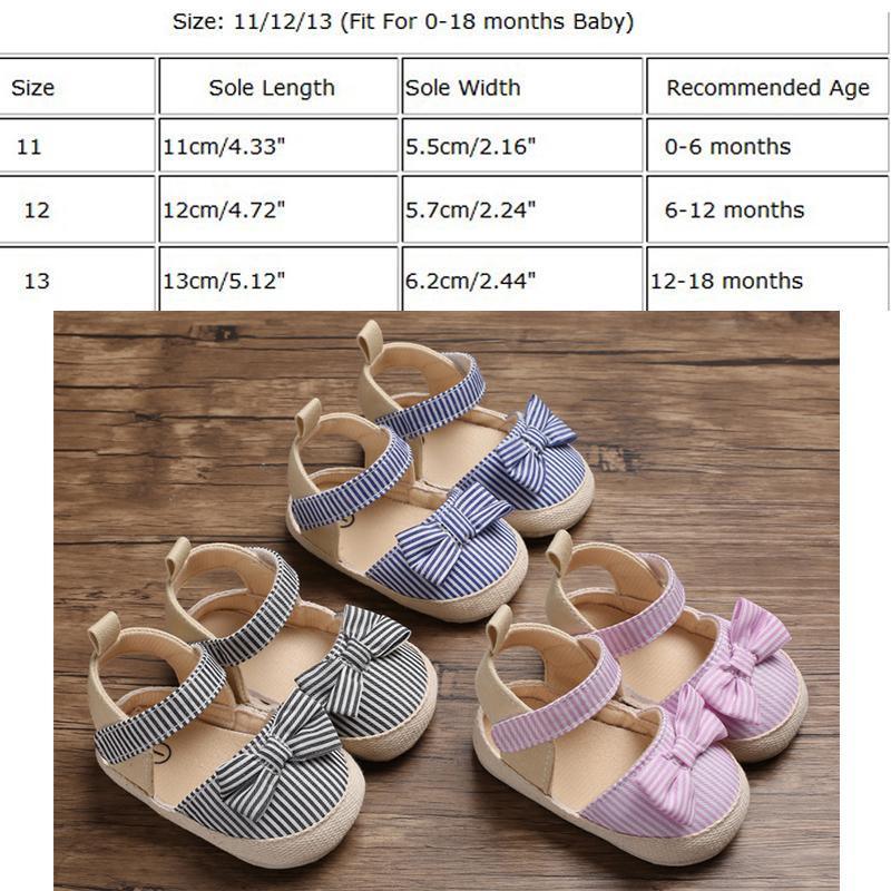 Newborn Infant Baby Summer Shoes Soft Crib Shoes Infants Anti-slip Striped Bowknot Pre Walker Sandals