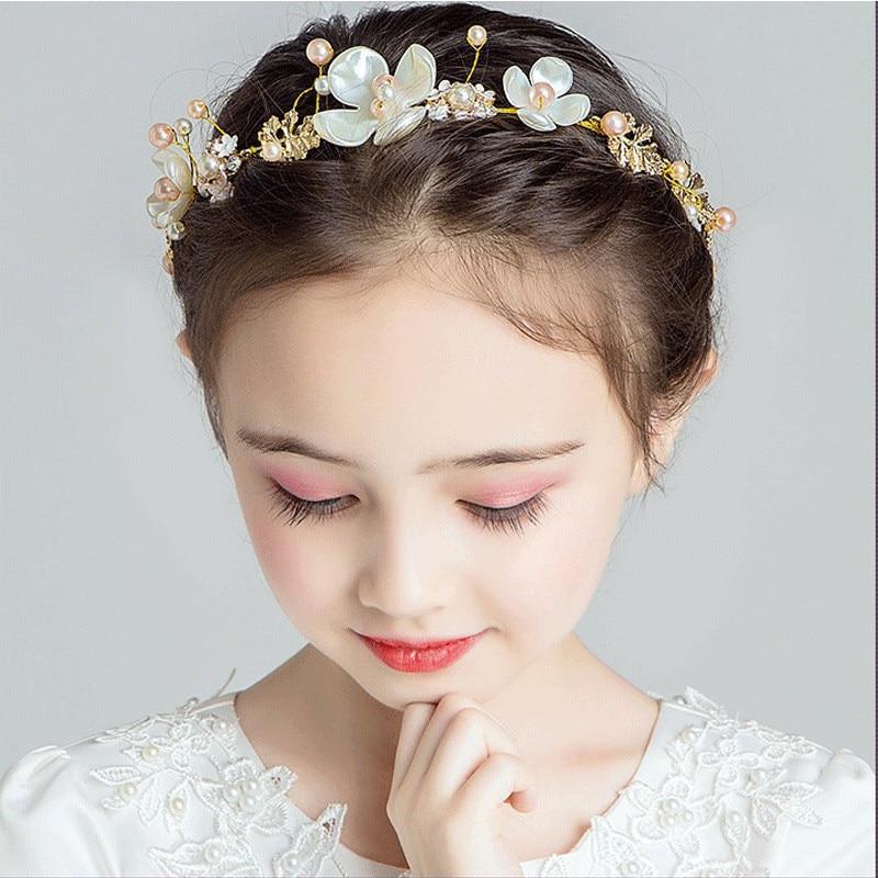 Handamde Lucury Hair Accessories For Girls Kids Flower Crown Adjustable Flower Headband Pearls Head Wreath For Girls