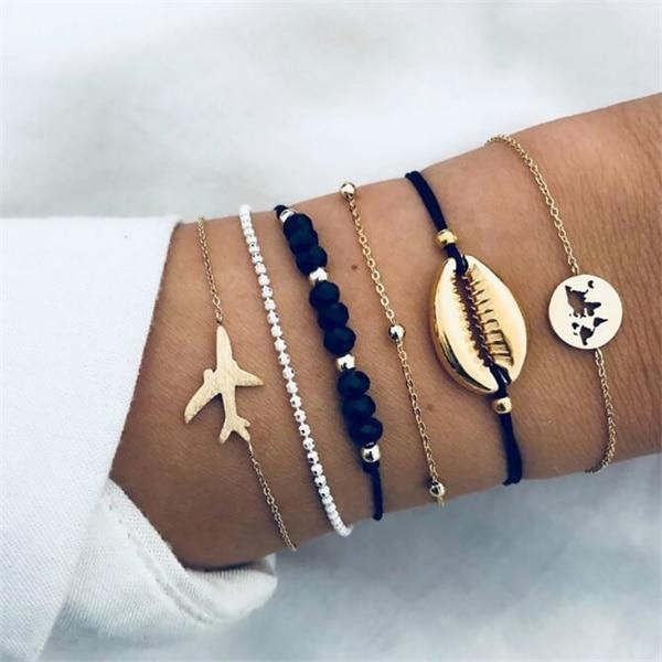 Luxury Modern Gold Crystal Circle Arrow Bracelets Set for Women In Bohemian Pink Opal Adjustable Charm Bracelet Jewelry Style for Women and Ladies