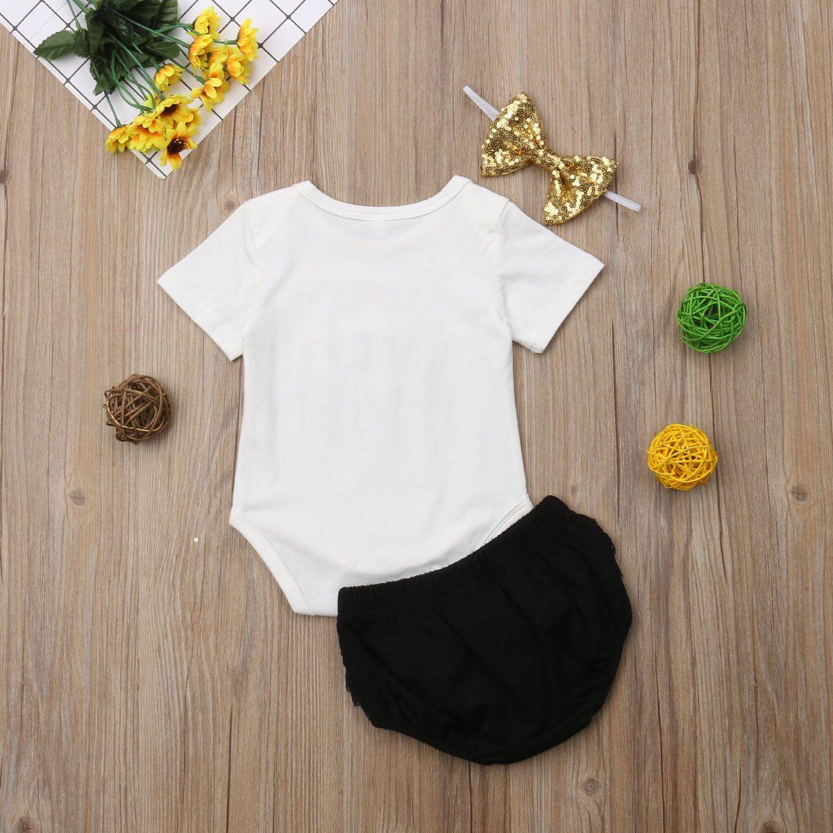 3PCS Cute Newborn Baby Girl Outfits Clothes Tops Bodysuit Shorts Pants Set For Girls WIth Print Dadys Princess