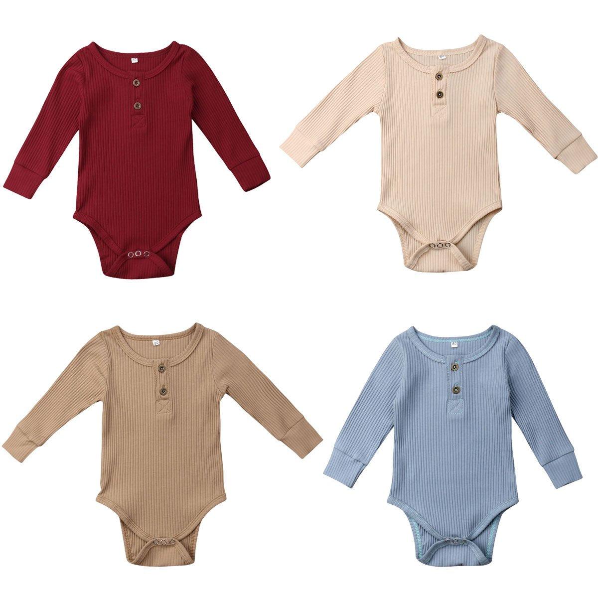 Newborn Infant Baby Girl Boy Ribbed Bodysuit Ruffle Long Sleeve One-Pieces Solid Jumpsuit Outfits For Girls