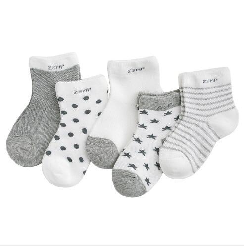 5 Pairs Pack Children's Summer Mesh Socks Ultra-thin Breathable With Stars Moon Print For Boys And Girls
