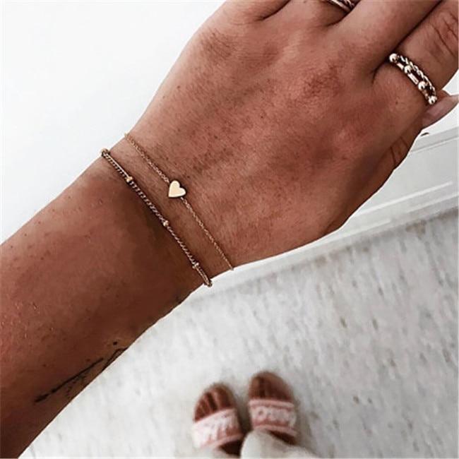 Bohemian Black Beads Chain Bracelets Bangles For Women Fashion Heart Compass Gold Color Bracelets Sets Luxury Jewelry Gifts