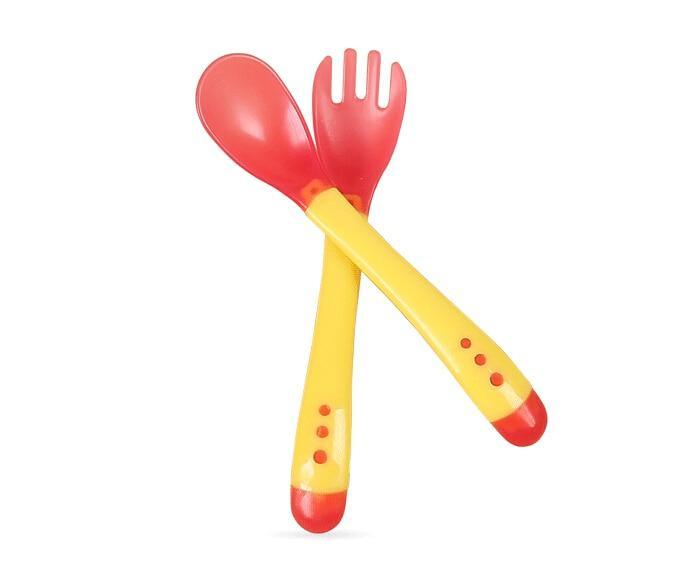 1 Set Children Kids Tableware Temperature Silicone Soft Spoon Fork Cutlery Feeding Dish Infant Boys and Girls Unique Baby Feeding Tool