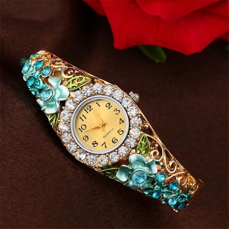 Elegant Watch Gold Luxury Women Watch Colorful Abstract Enamel Paint Crystal Rhinestone Bangle Wristwatches Bracelet Watch For Women Ladies and Girls