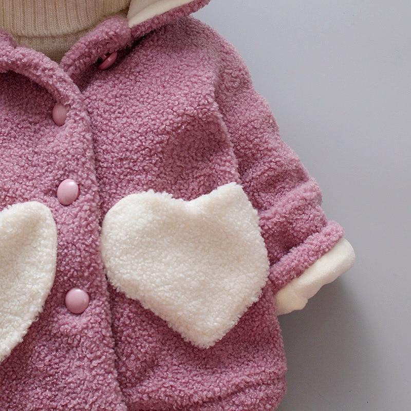 Baby Girls Winter Coats Newborn Baby Thick Velvet Outerwear For Toddler Hoodies For Girls With Heart Print Design For Girls And Babies