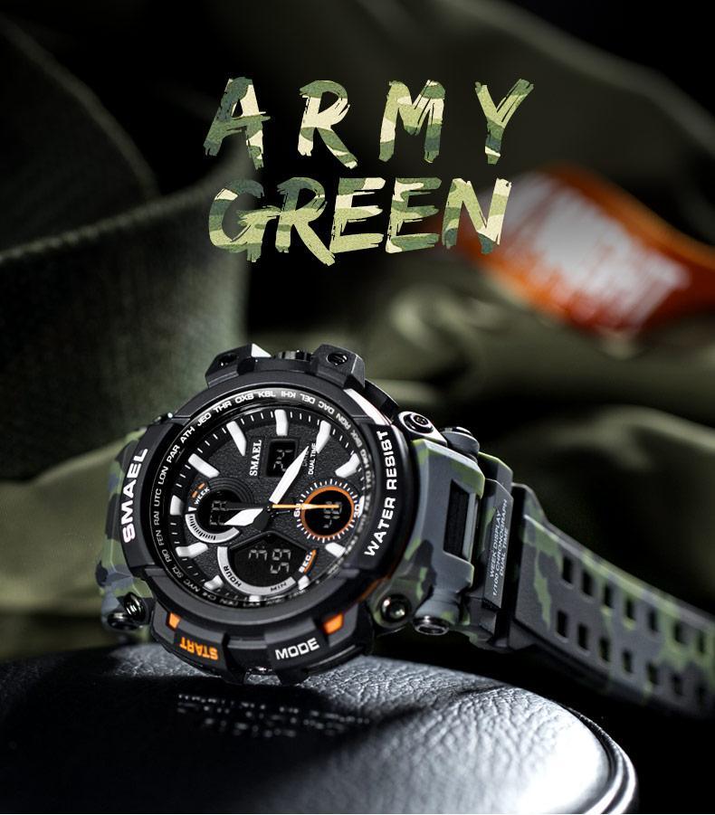 Orange Modern Sport Waterproof 50M Men Watches With LED Digital Display In Military Armi Relogio Masculino Style