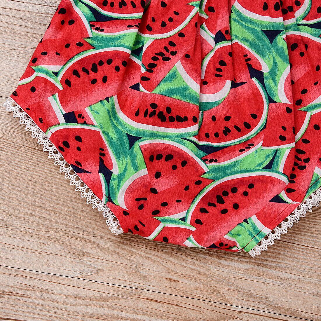 2PCS Newborn Baby Girl Watermelon Summer Cute Bodysuit Jumpsuit Outfit WIth Bow For Girls