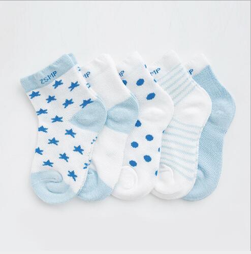 5 Pairs Pack Children's Summer Mesh Socks Ultra-thin Breathable With Stars Moon Print For Boys And Girls