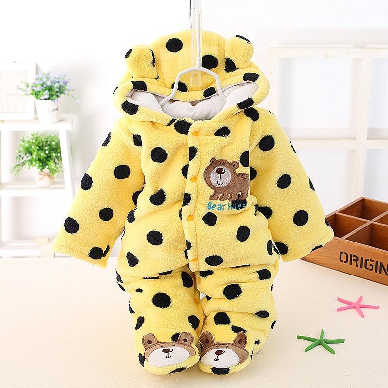 Modern Winter Baby Bear Animal Costume Hooded Romper Warm Flannel Plush Jumpsuit For Girls and Boys