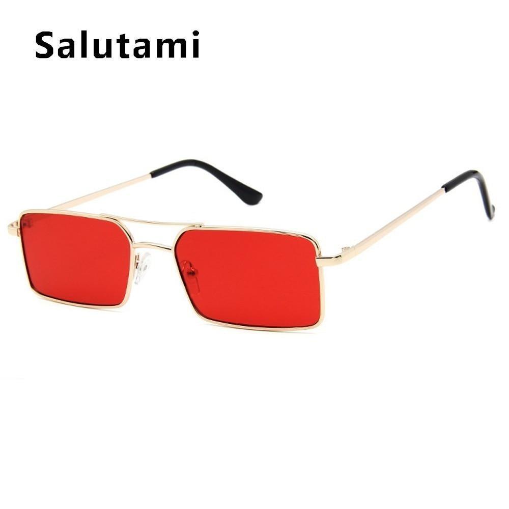 Luxury Famous Retro Modern Square Unisex Men and Women‘s Sunglasses With Alloy Metal Small Frame With Clear Double Bridge Men's Sunglasses