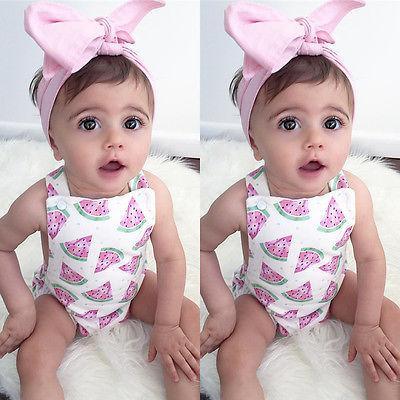 Baby Girls Romper Jumpsuit Headband Watermelon Printed Outfits Sun suit Set New 0-24M In Modern Design