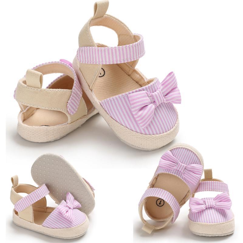 Newborn Infant Baby Summer Shoes Soft Crib Shoes Infants Anti-slip Striped Bowknot Pre Walker Sandals