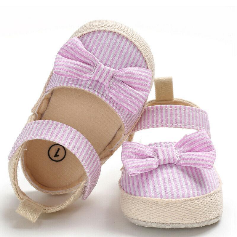 Newborn Infant Baby Summer Shoes Soft Crib Shoes Infants Anti-slip Striped Bowknot Pre Walker Sandals