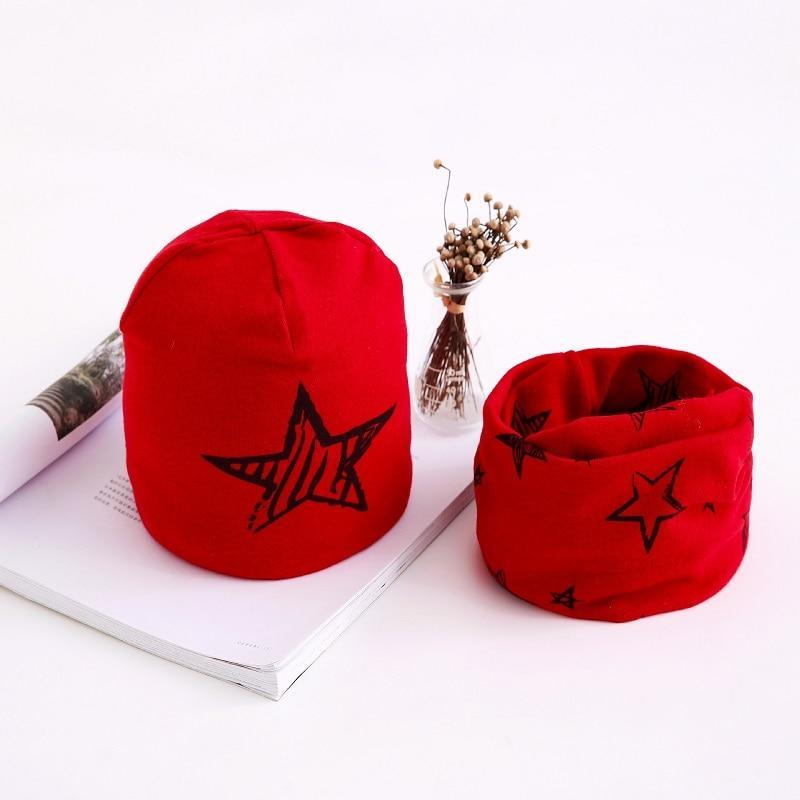 Star Print Cotton Hat And Scarf Baby Beanie Kids Caps Children's Accessories For Boys and Girls