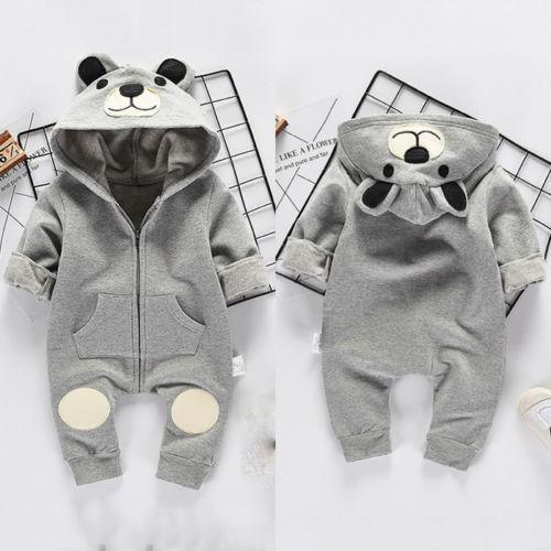 Cute Bear Newborn Infant Baby Boy Girl Kid Ear Hooded Romper Zipper Cartoon Patchwork Jumpsuit For Baby Girls and Boys