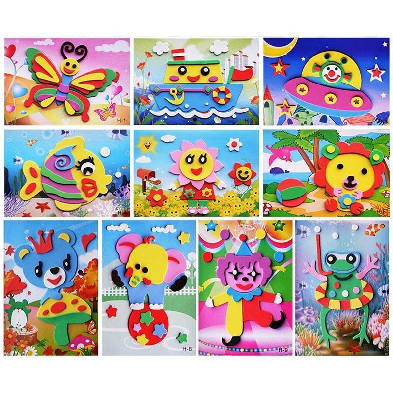 10 designs/lot Cartoon 3D EVA Foam Sticker Puzzle Series Kids Multi-patterns Styles Toys for Children Birthday Gift