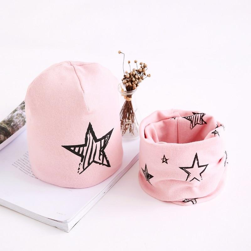 Star Print Cotton Hat And Scarf Baby Beanie Kids Caps Children's Accessories For Boys and Girls
